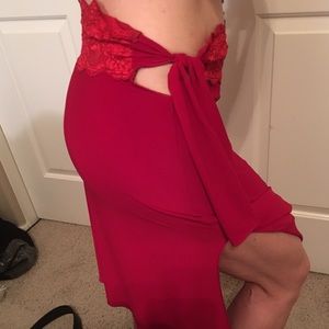 Red lace mid length skirt