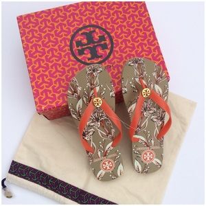 TORY BURCH FIRE ORANGE CAMILLA FLIP FLOPS