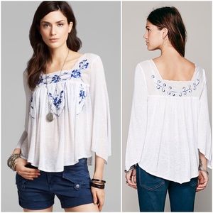 Free People 'Bed of Roses' Embroidered Peasant Top