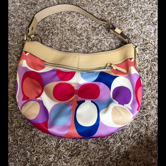Multicolored signature Coach handbag 14" x 9.5" - Picture 2 of 4