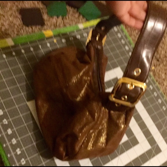 Brown & speckled gold bag w/ tortoise shell strap - Picture 3 of 3