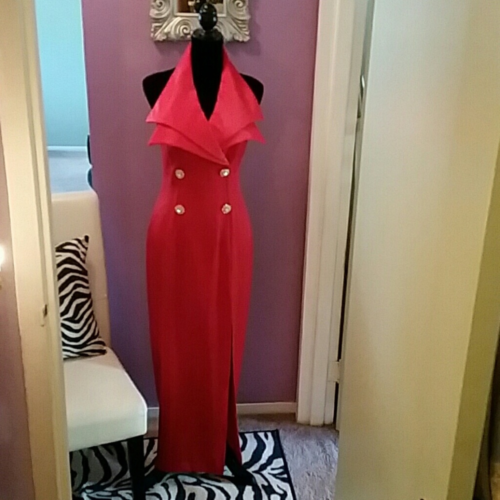 Dress, Maxi Halter Dress W/ Rhinestones Button's