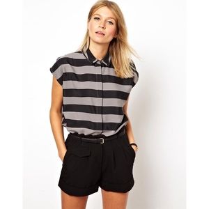 ASOS Blouse with Double Collar in Stripe Print