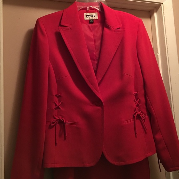 Kasper Red Skirt Suit w/ tie up detail in front