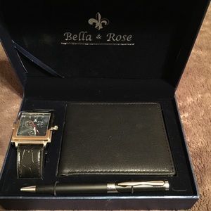 Men's watch, wallet, and pen.