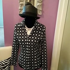 Shirt, Black with White Square Design