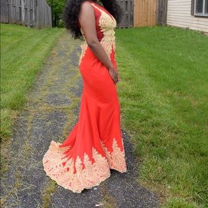 Red and gold gown