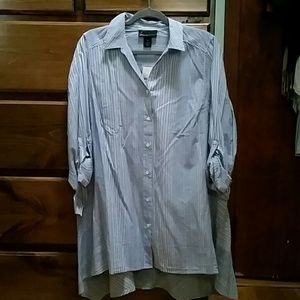 Lane Bryant Blue Striped Button Does Tunic