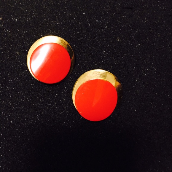 Napiers gold and red knob earrings.  Pierced.