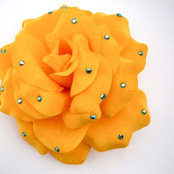 Oversized Yellow Cabbage Rose With Crystals
