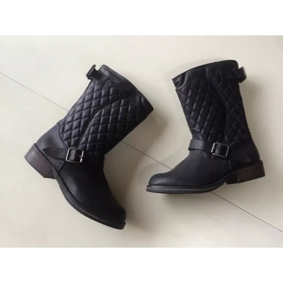 Skechers Shoes - Moto boots Skechers black vegan leather quilted