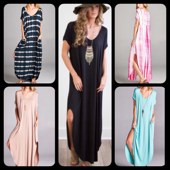 ❗️LAST❗️ Oversized Slouch Maxi Dress Side Slit - Picture 3 of 4