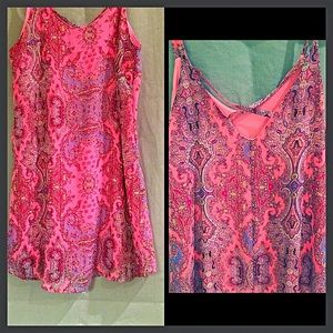 Pink patterned summer dress w/ crisscross back