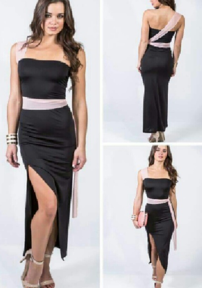 Black dress with pink wrap