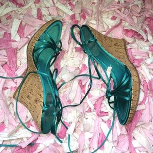 Turquoise Nine West Lace Up Wedges