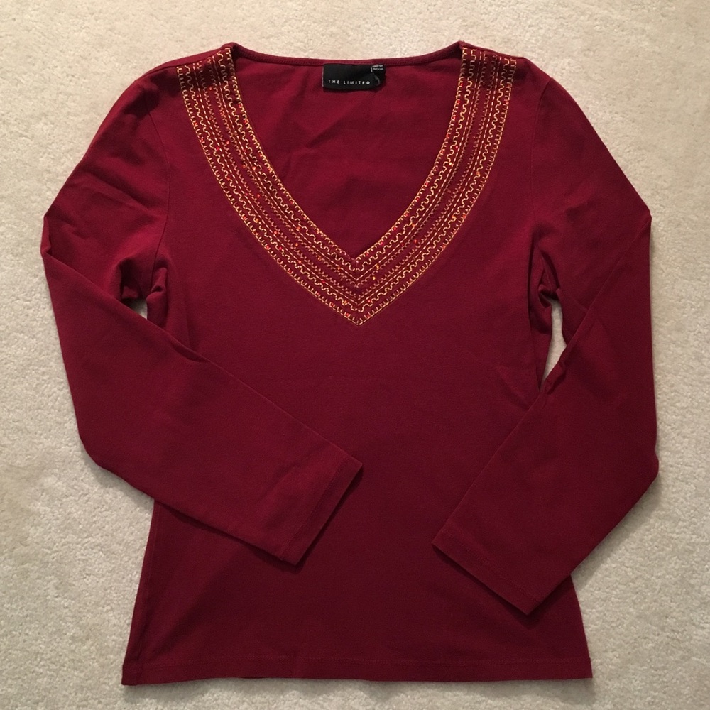 Embroidered V-neck Top