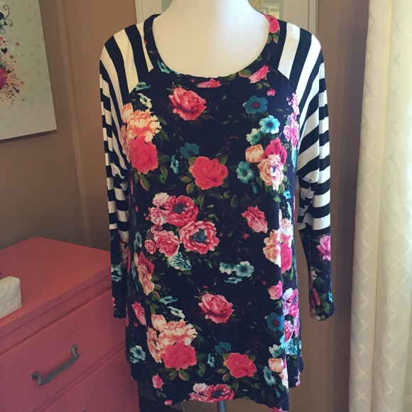 Mixed Print Baseball Tee