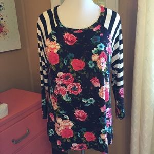 Mixed Print Baseball Tee