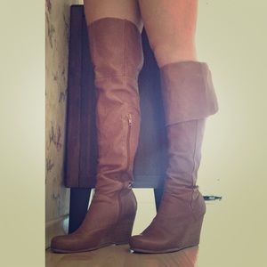 Chinese laundry over the knee/fold over tan boots