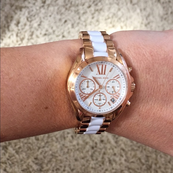 Michael Kors Rose gold and white chronograph watch