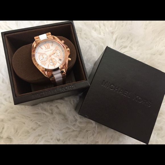 Michael Kors Rose gold and white chronograph watch