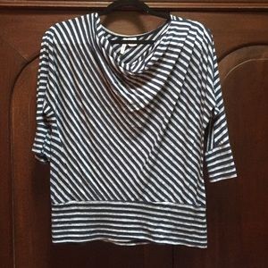 Lilly Lou cowl neck shirt, navy & heather gray