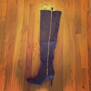 Grey over the knee boots.