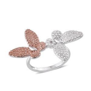 Diamond accent butterfly ring 14k overlay Sterling