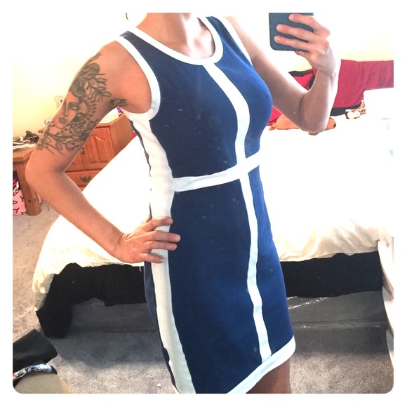 Navy Blue and white striped Venus dress. Sz 8.