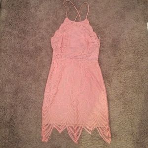 Rose pink lace dress