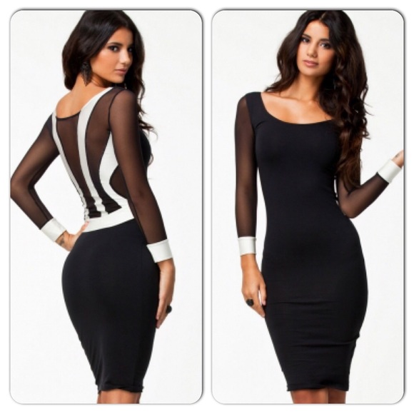 Sexy Black White Midi Dress - Picture 1 of 2