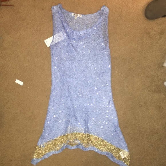 Blue and gold sequin tank