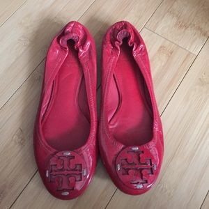 RED Patent Leather Tory Burch Flat
