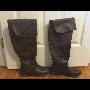 Brown knee high fold over boots