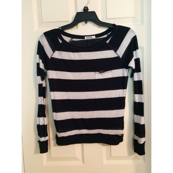 Navy Blue & White Striped Long Sleeve