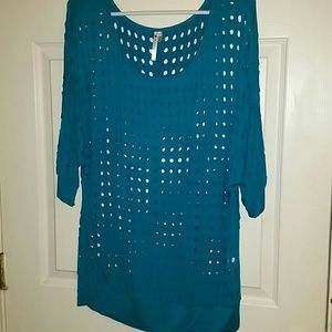 Teal cutout knit top