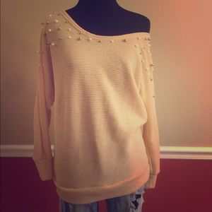 Off the shoulder beaded sweater