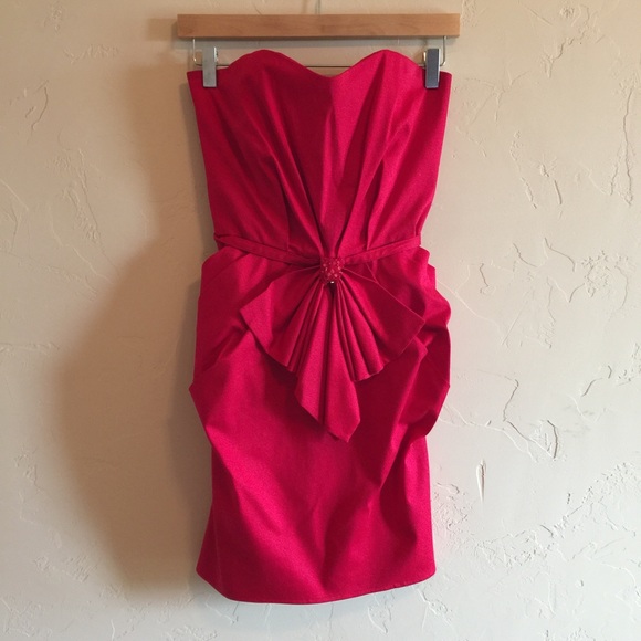 Red strapless Mark+James by Badgley Mischka dress