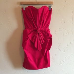Red strapless Mark+James by Badgley Mischka dress
