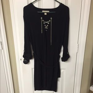 Michael Kors roll tab sleeve chain lace-up dress
