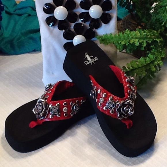 Red leather Corkys sandals