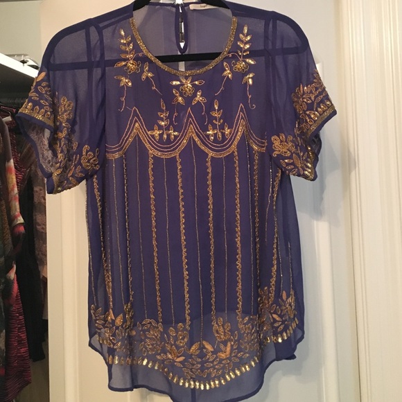Embellished gold and royal blue top
