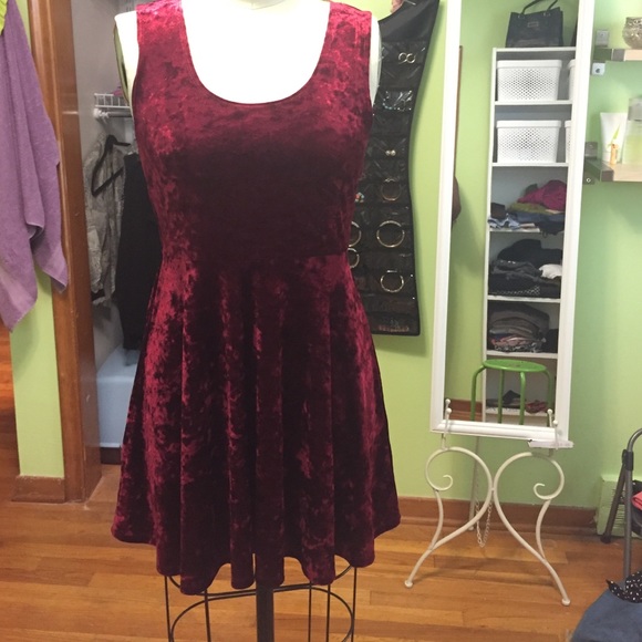 Burgundy velvet skater dress