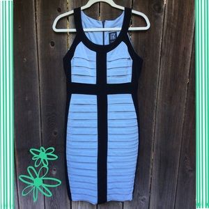Form fitting blue/black "body con" dress