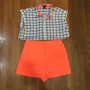 Forever 21 grid blouse & neon shorts