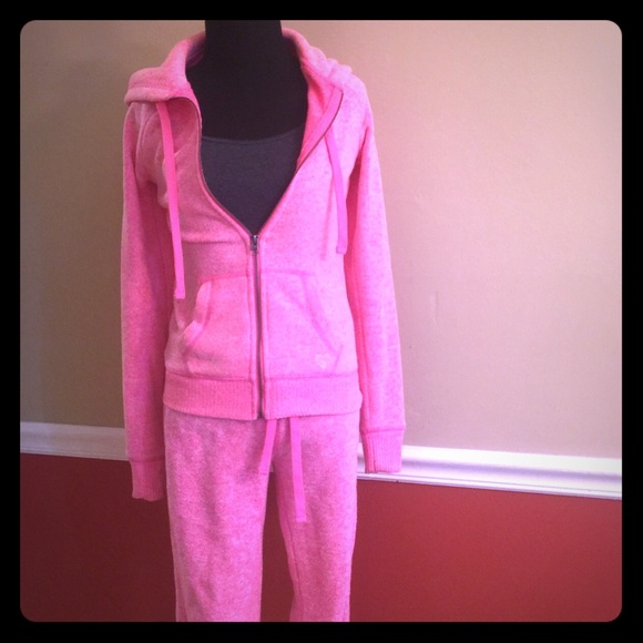 Neon pink tracksuit.