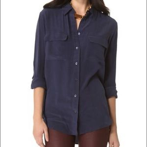 Equipment Navy Blue Silk Shirt