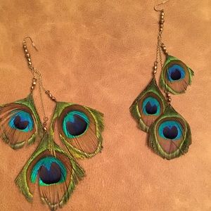 Urban Outfitters long peacock feather earrings