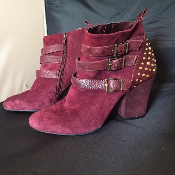 Burgundy suede heeled boots
