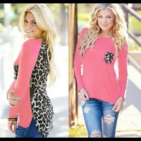 🎀 High/Low Pink & Leopard Print Top 🎀